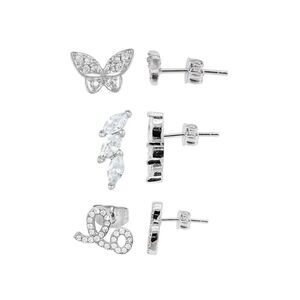 Adornia Set of 3 Crystal Stud Earrings NWT